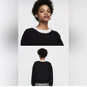 MAJE PEARL AND BEADED COLLAR SWEATSHIRT BLACK SIZE SMALL